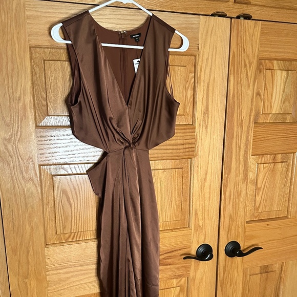 Express - Chocolate Satin Cut-Out Dress - Size Small - Picture 1 of 4